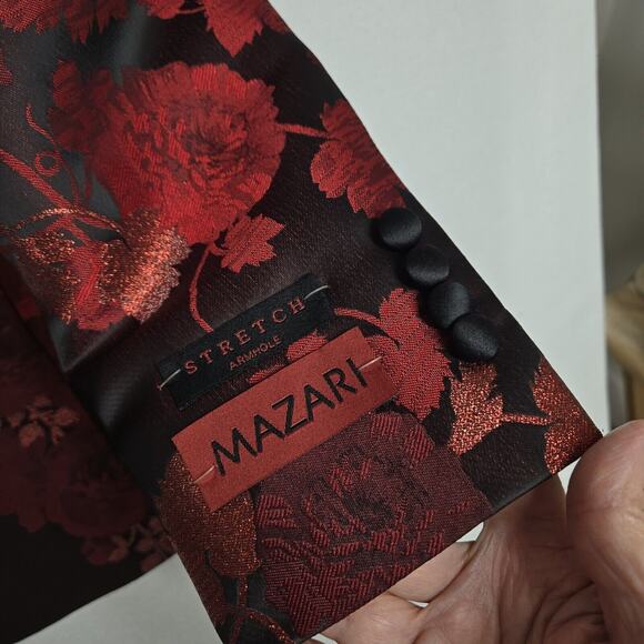 Mazari Tuxedo Jacket & Bowtie Sz S Black Red Floral Formal Holiday Evening - Picture 7 of 16